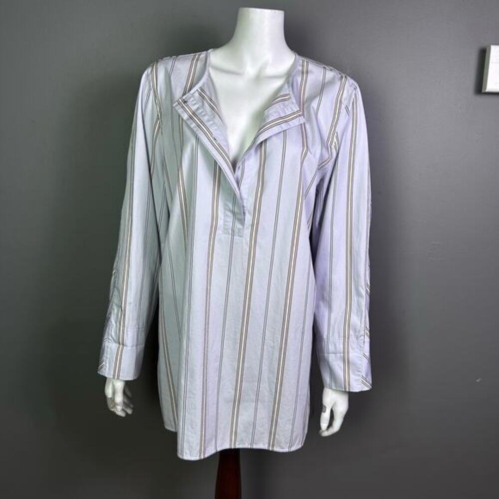 Lafayette 148 shirt top‎ XL stripe cotton long classic preppy button up office